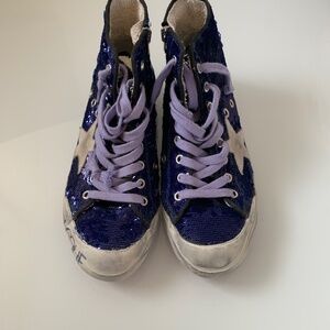 Golden Goose Francy Trainer in Purple Sequins